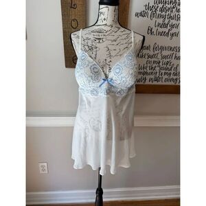 Linea Donatella Women's Nighty Babydoll Chemise White Blue Size XL